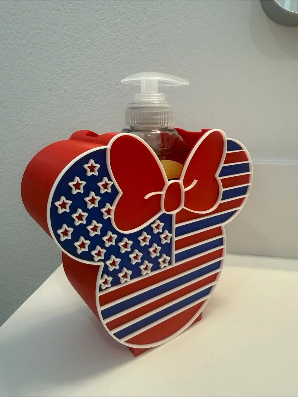 Kids Blue Foaming Hand Soap with Patriotic Minnie Bow Holder